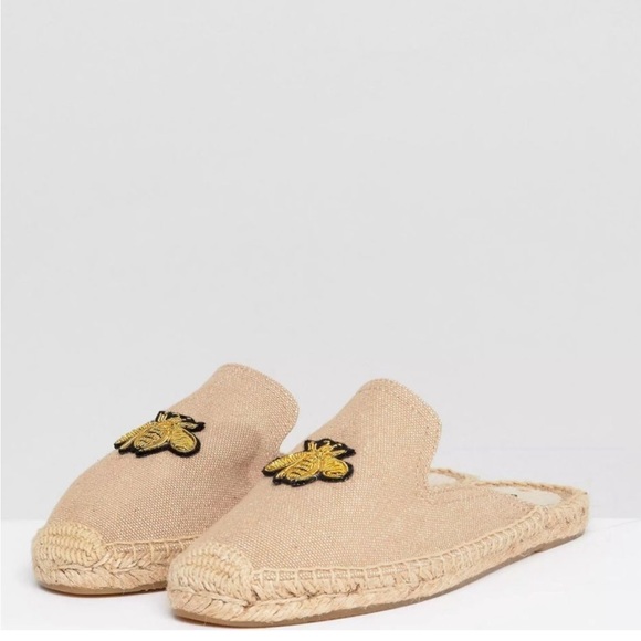 ASOS Soludos Beige Espadrille Mules With Bee Embroidery SIZE 10 - Picture 1 of 12